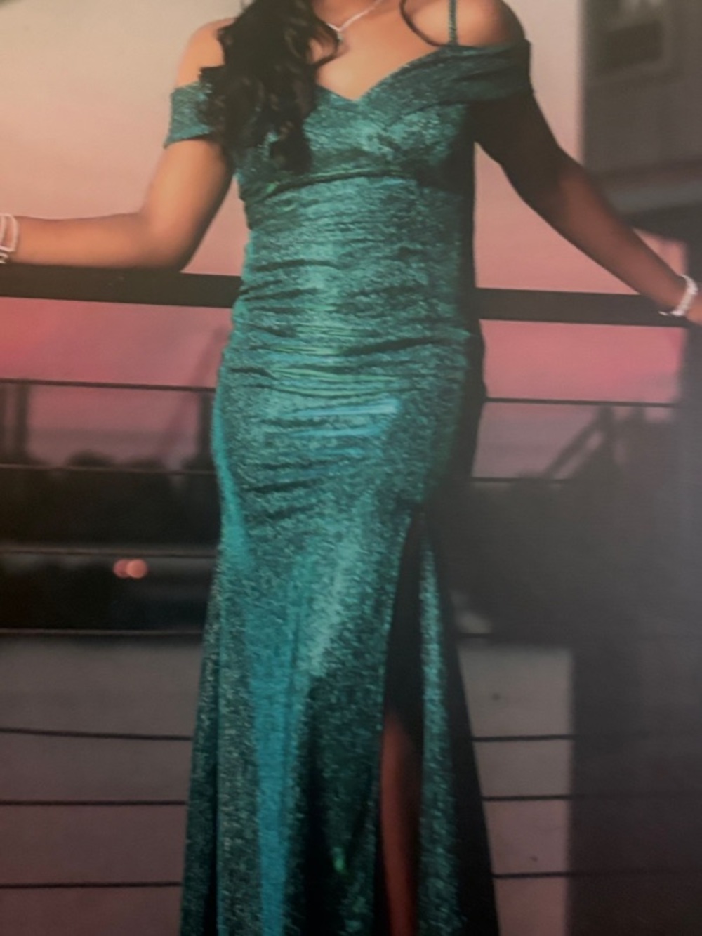 Off-Shoulder Shimmer Mermaid Prom Dress in Teal